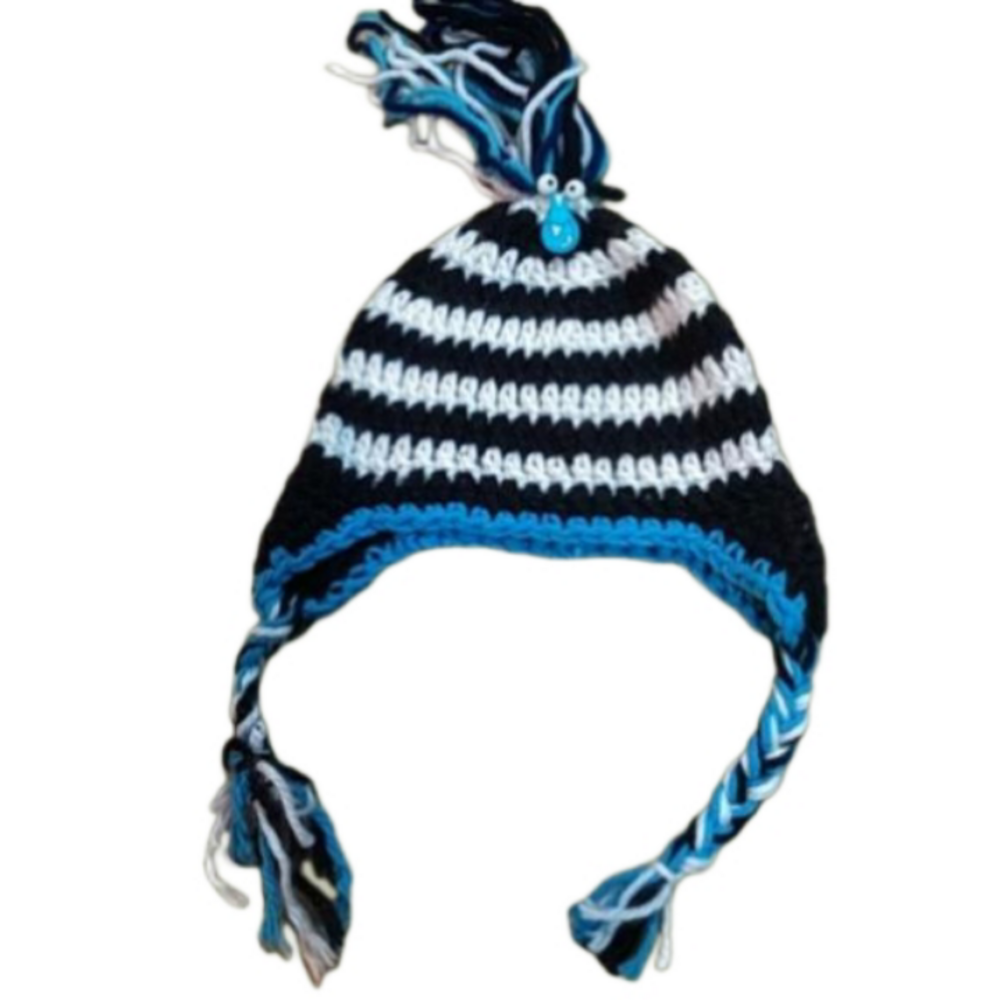 ( 371 ) Childs hat, handmade blue & black 3/$16
